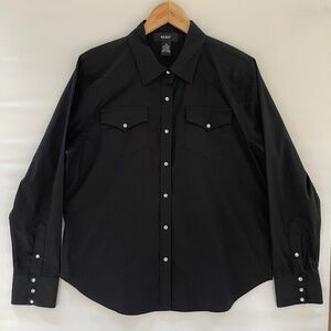 Womens Black Western Shirt Slim Large Kikit Pearl Snap Long Sleeve Cowgirl sz L